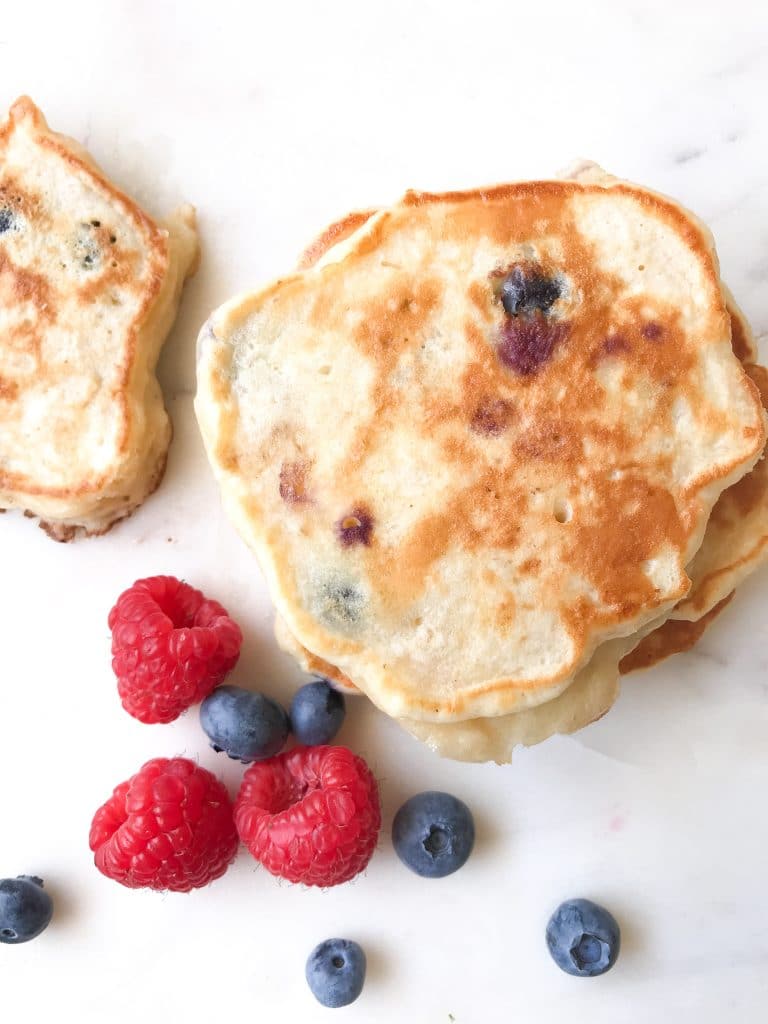 apple blueberry pancakes, no added sugar and packed with protein