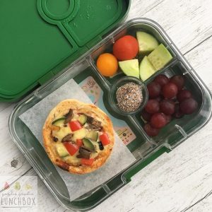 Pizza Topped English Muffins are a great way to vegetables in the lunchbox and make a nice change from sandwiches.