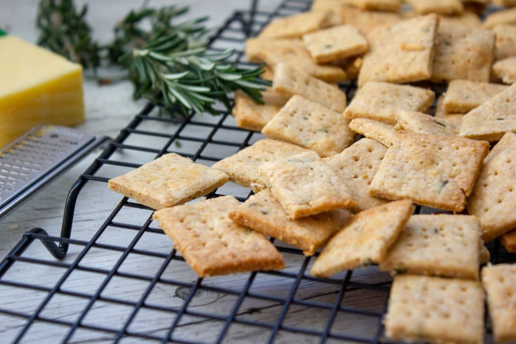 Parmesan and Rosemary crackers are delicious home made crackers that are nut and egg free. Perfect for school lunches or cheese platters.