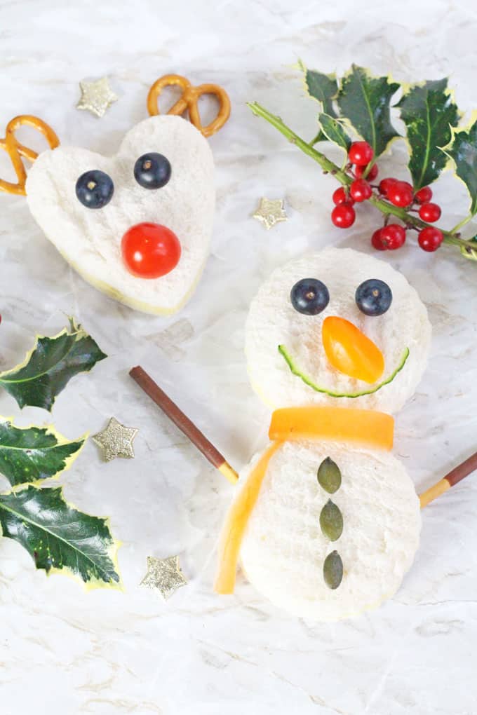 Rudolph and Snowman sandwiches perfect for Christmas class party food