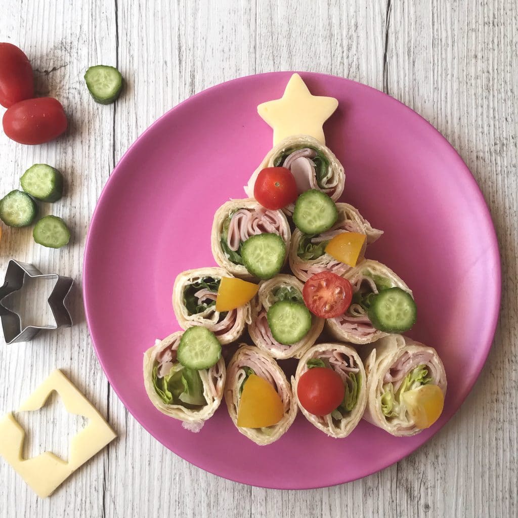 Christmas tree wraps are a healthy fun idea for Christmas class party food
