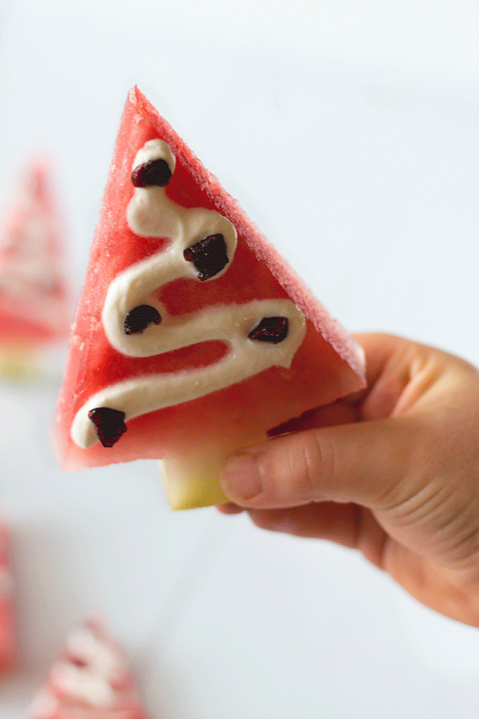 Watermelon Christmas Trees are a healthy fun idea for Christmas class party food