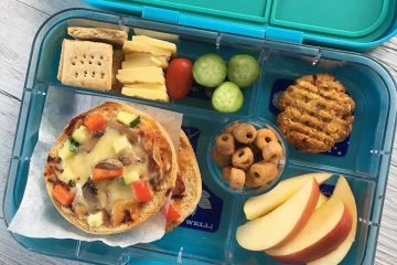 Pizza Topped English Muffins are a great way to vegetables in the lunchbox and make a nice change from sandwiches.