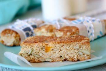 These nut and egg free apricot and coconut oat bars are a delicious treat for school lunches.