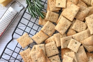 Parmesan and Rosemary crackers are delicious home made crackers that are nut and egg free. Perfect for school lunches or cheese platters.