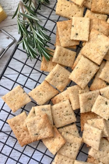 Parmesan and Rosemary crackers are delicious home made crackers that are nut and egg free. Perfect for school lunches or cheese platters.