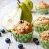 Pear Blueberry and Ginger Muffins no added sugar and sweetened only with fruit