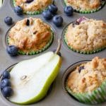 Pear Blueberry and Ginger Muffins no added sugar and sweetened only with fruit