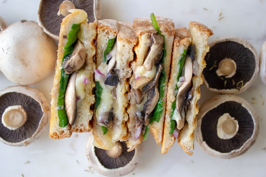 photo of mushroom spinach toasted sandwiches