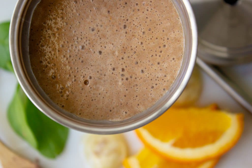 close up picture of chocolate orange smoothie one of three Healthy Kids Smoothie Recipes