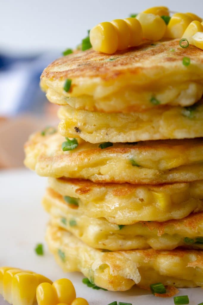 close up stack of corn fritters