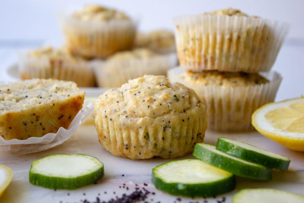 picture of lemon poppy seed muffins with zucchini