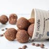 image of mocha bliss balls tumbling out of coffee cup