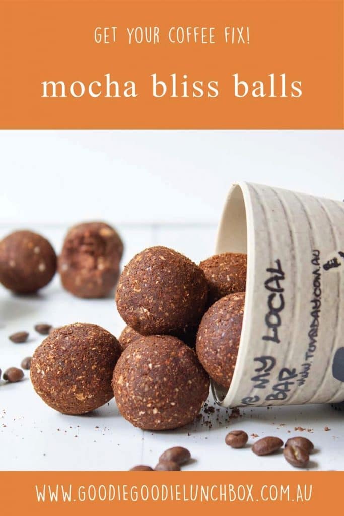 image of mocha bliss balls tumbling out of coffee cup