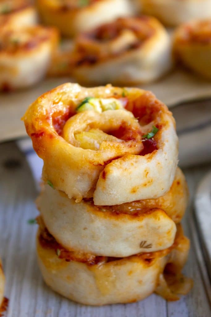 stack of wholemeal pizza scrolls