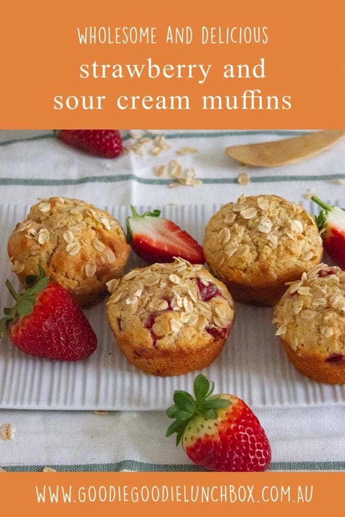 Pinterest image of strawberry sour cream muffins