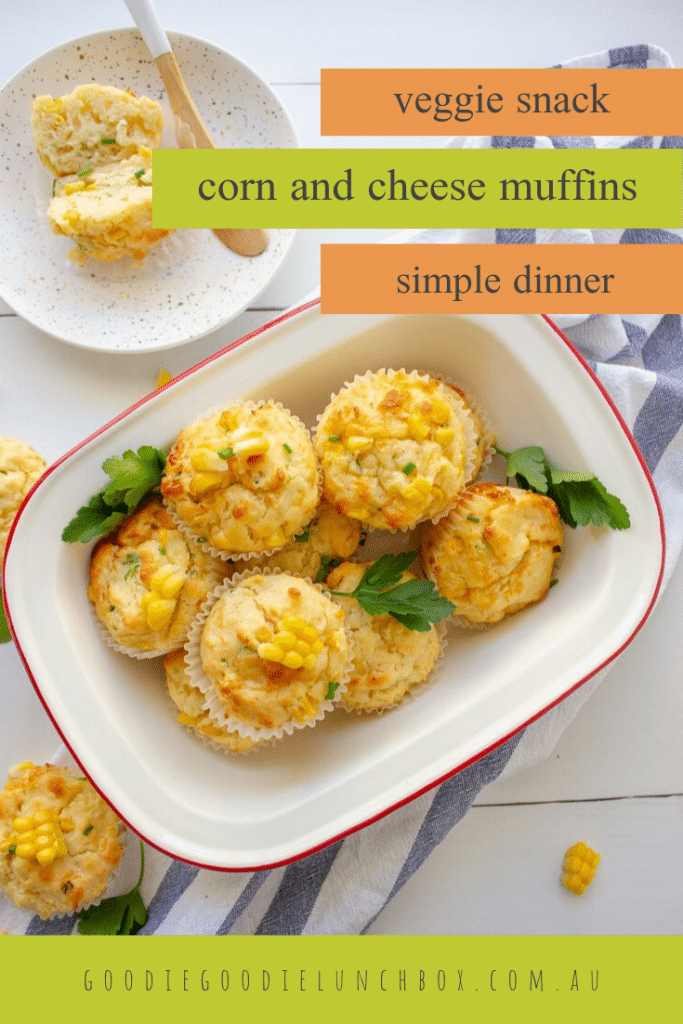 Pinterest image for corn and cheese muffins