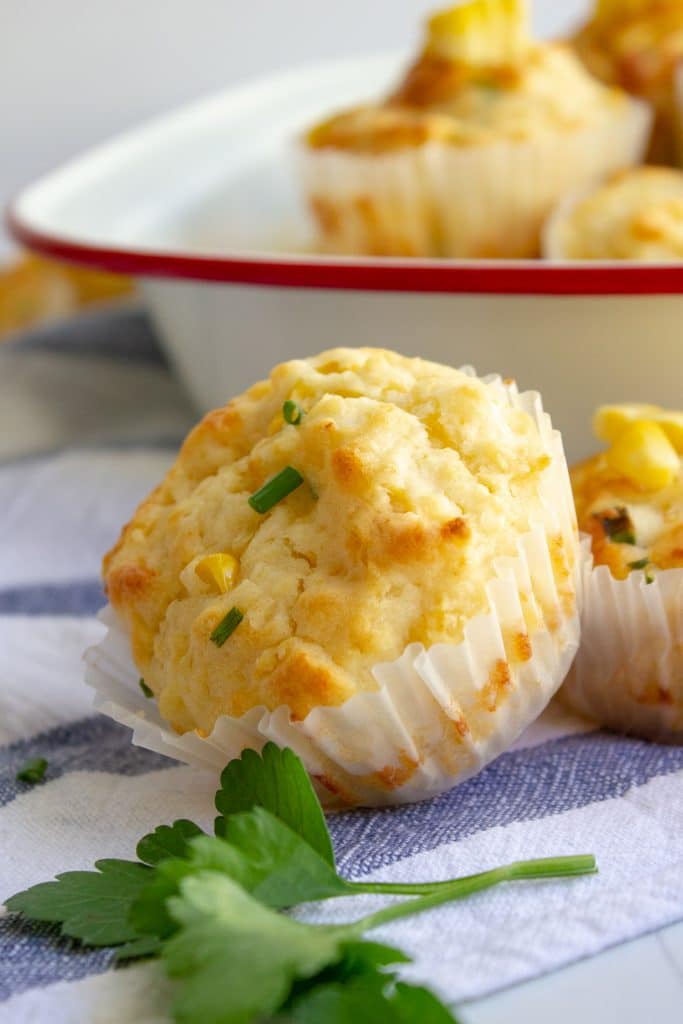 close up image of corn and cheese muffins