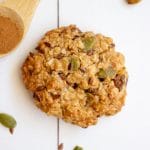 close up image of a single Seedy Oatmeal Sultana Cookie