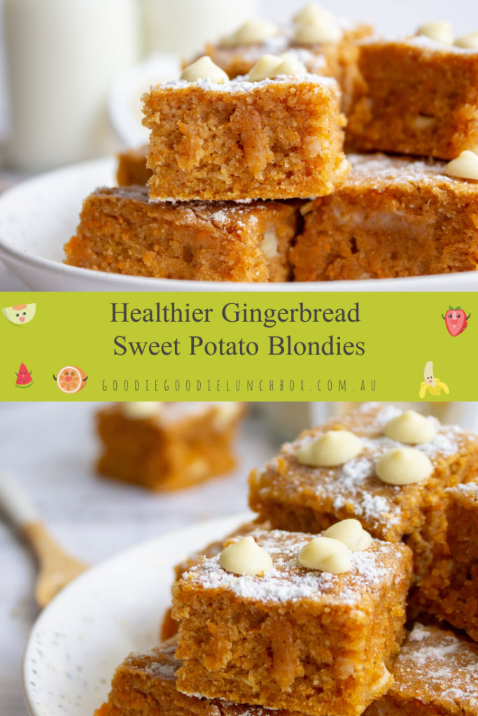 Pinterest image for gingerbread sweet potato blondies