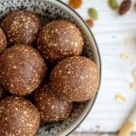 nut free chocolate bliss balls in a bowl