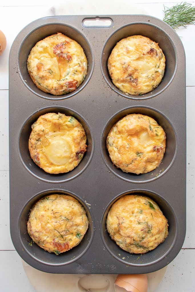 Prepared muffin tin frittatas the egg mixture has set and lightly golden