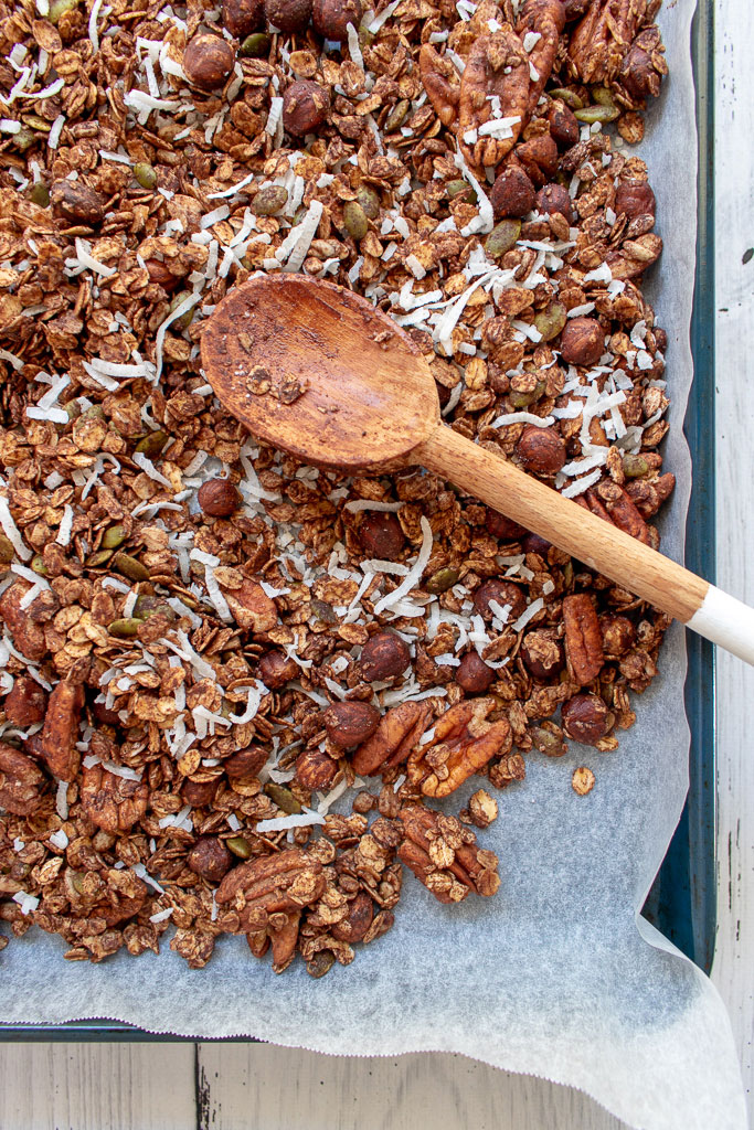 image of adding the coconut to the granola
