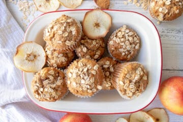 view from above of bowl of apple muffins