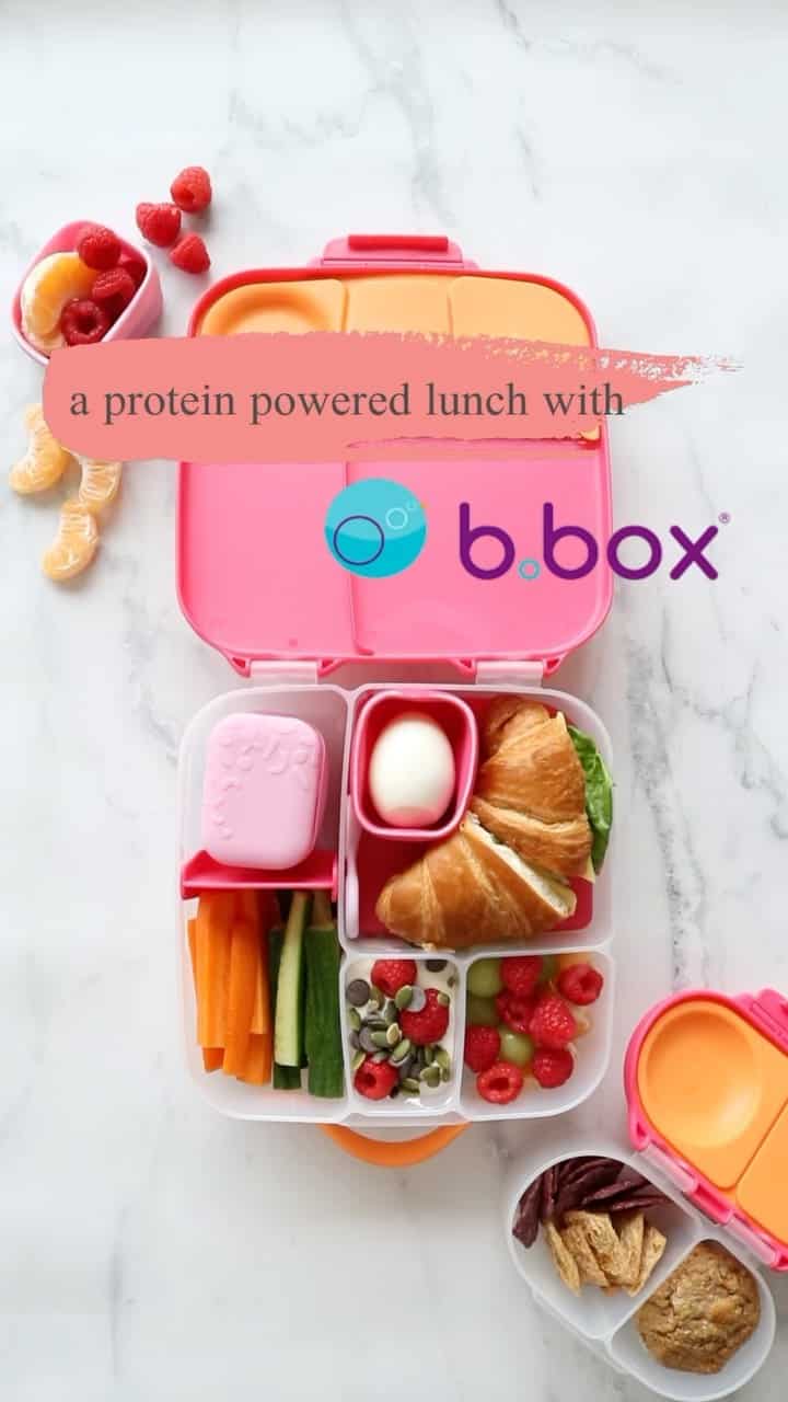Today I am packing a protein powered lunch in collaboration with @bboxforkids to celebrate the launch of their great new silicone snack cups! (AD)

These easy-to-clean freezer and oven proof snack cups are such a great size - fitting perfectly in the non-sealed sections of your b.box lunchboxes - so they give even more options when packing nourishing and fun school lunches.

And I personally love how they can be stacked together as a base and a lid or used separately as individual snack cups.

In the @bboxforkids lunchbox we have:
➕hard-boiled egg
➕croissant with cheese and lettuce
➕fruit (cut grapes for under 4s)
➕unsweetened Greek Yogurt topped with choc chips, raspberries and pepitas
➕veggie sticks
➕hummus

And in the snack box:

➕protein enriched muffin
➕rice and quinoa crackers

What are your favourite protein options you like to pack for school lunches?