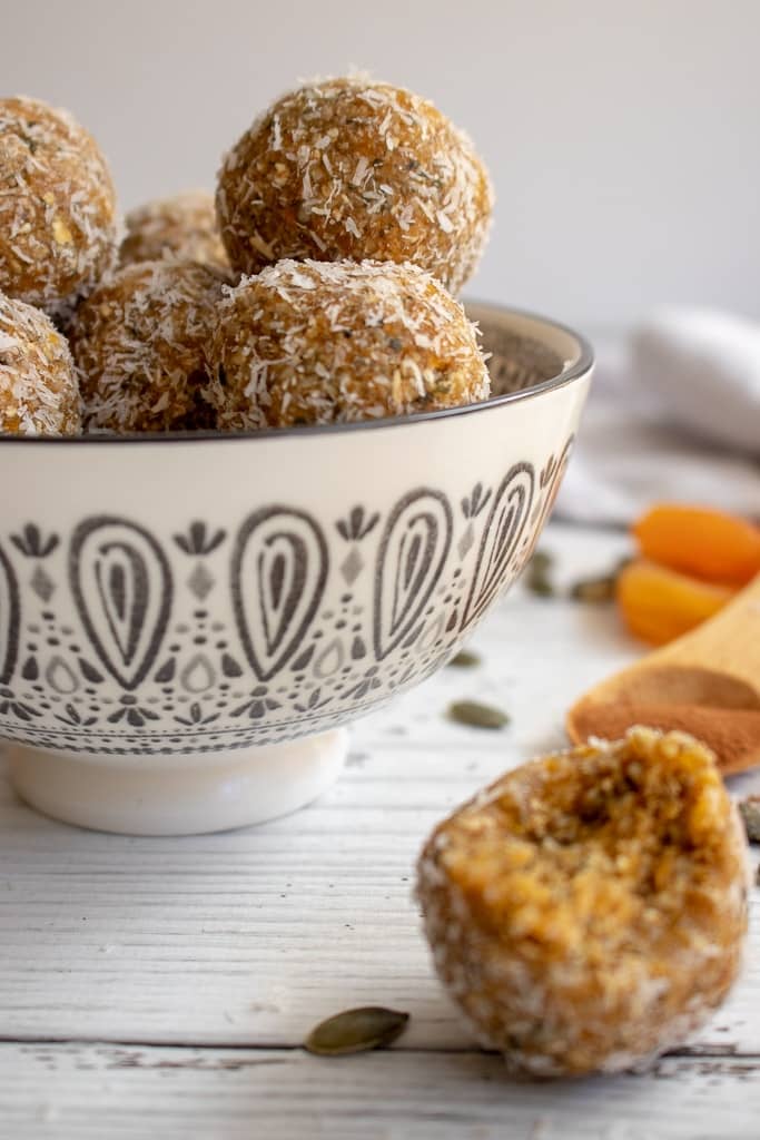 bowl of Nut Free Apricot Bliss Balls