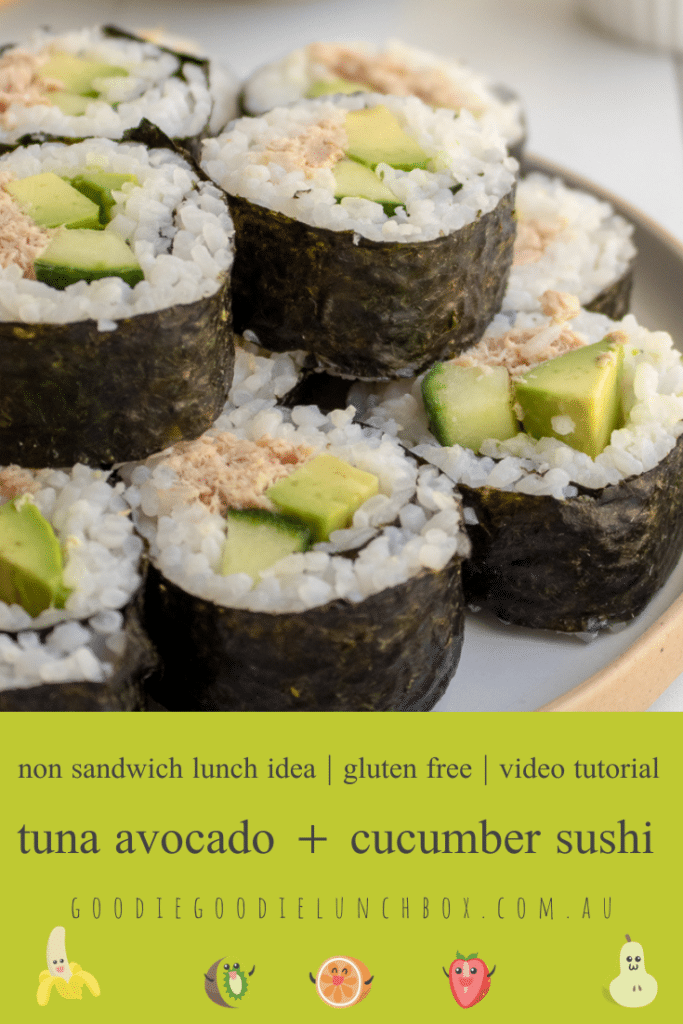 Tuna Avocado and Cucumber Sushi