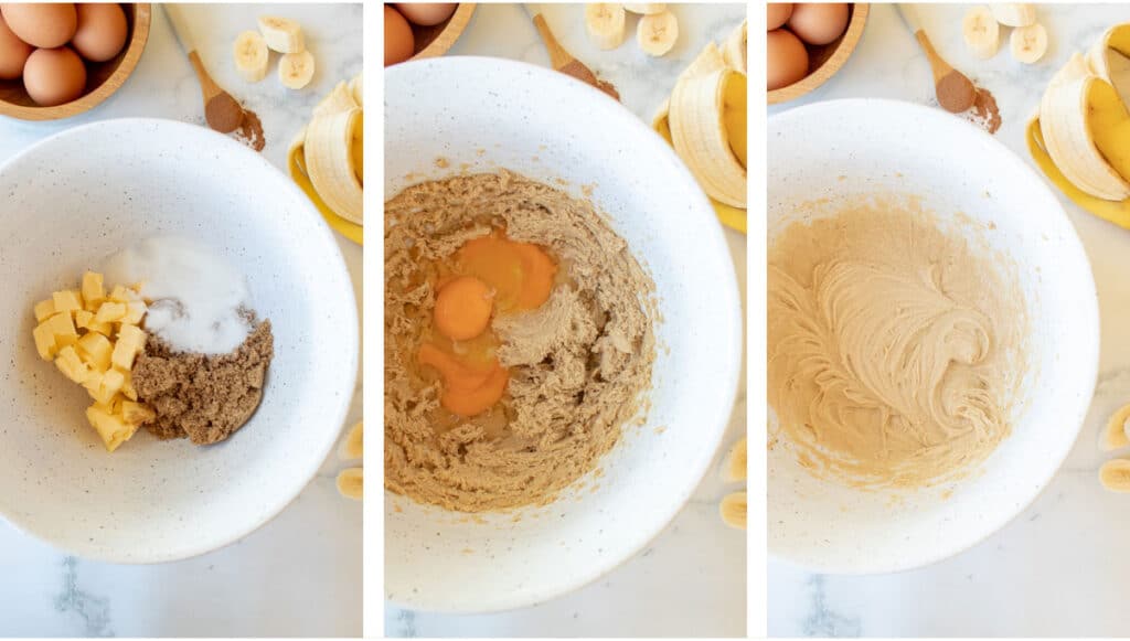 pictures to illustrate creaming process in this banana cake recipe