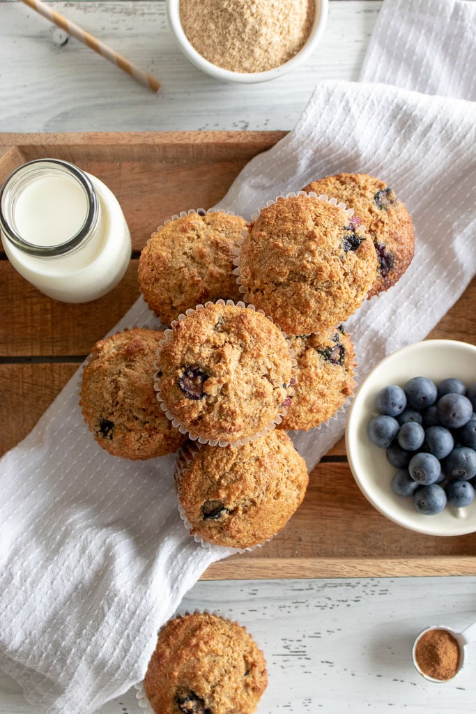 Image of stacked Baked Blueberry Muffins