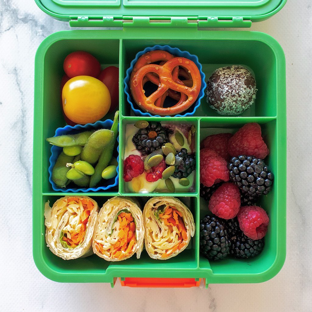 Back to another week! In Mr 6’s lunchbox:
➕edamame
➕tomatoes
➕pretzels
➕ Nut Free GF Chocolate Bliss Ball (recipe in grid a few posts back)
➕berries
➕yogurt with berries seeds and honey
➕wraps with lettuce carrot and cheese

How is the lunch packing going team? Bernadette x