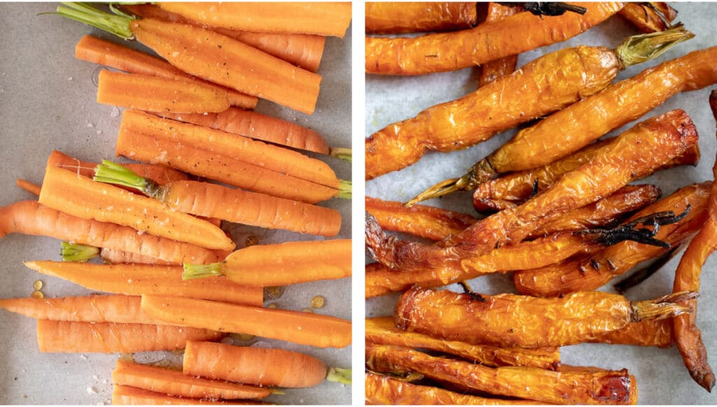Image of raw carrots and roasted carrots